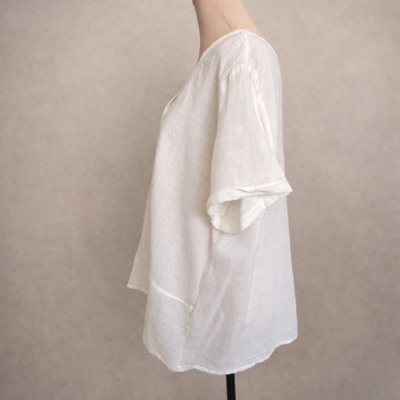 April Cornell Cream Cotton Blouse XL Lace Trim Button Front Peplum Top - Picture 2 of 7